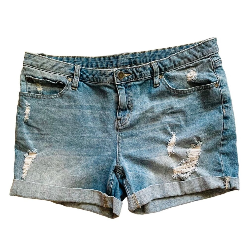 ANA A New Approach Womens Jean Denim Shorts Sz 32 14P Distressed Folded Hem